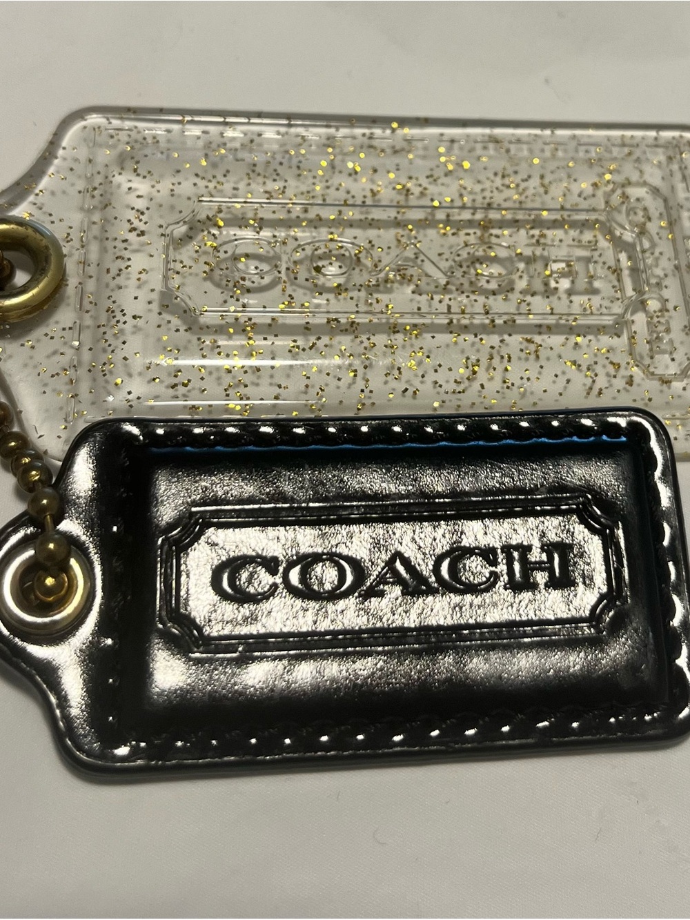 Coach XL Poppy Clear Gold Glitter and Black Patent Leather Hang Tags